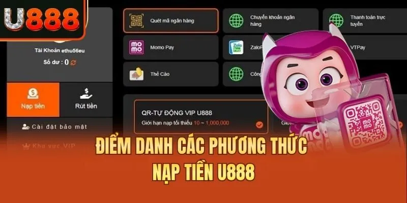 Điểm danh các phương thức nạp tiền U888